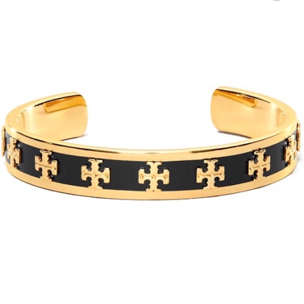 Tory Burch NWT Kira Black Enamel & Gold-Toned Cuff Bracelet